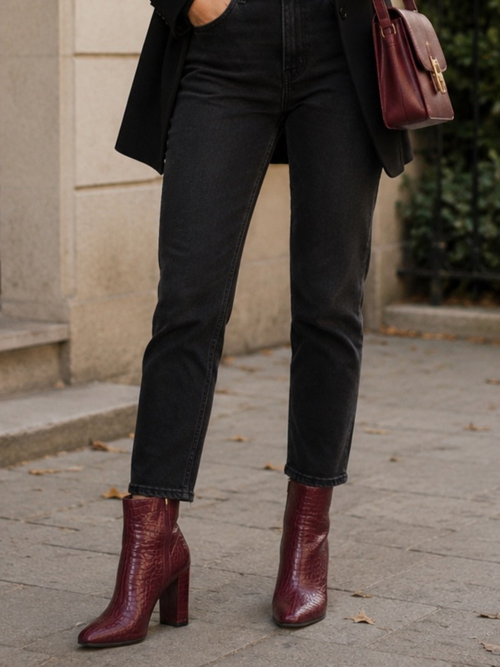 Elegant Red Croc-Embossed Ankle Boots